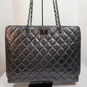 Chanel Reissue 2.55 Dark Grey/Anthracite Shopping Tote in Aged Calfskin